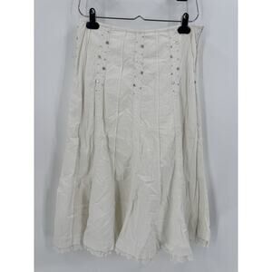 Intuitions Skirt Womens 6 White Sequins Bohemian Witchy A Line Pleated Lace Trim